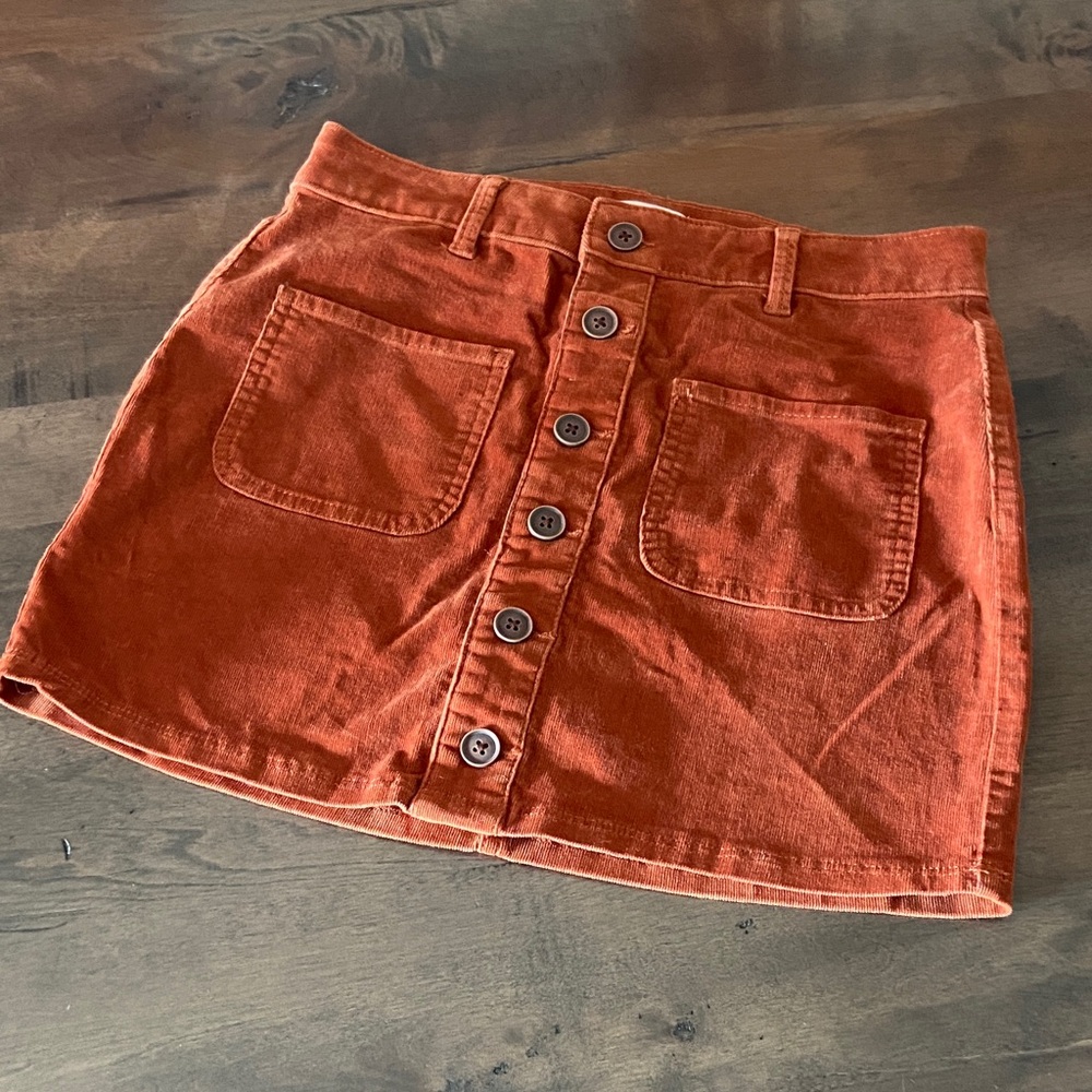 Rust Button-Front Corduroy Skirt